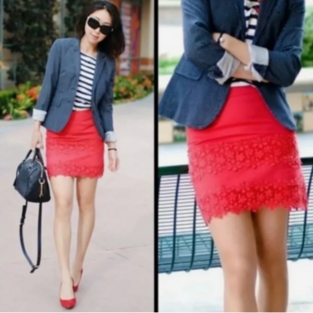 J. Crew Coral Pink Lace Mini Skirt